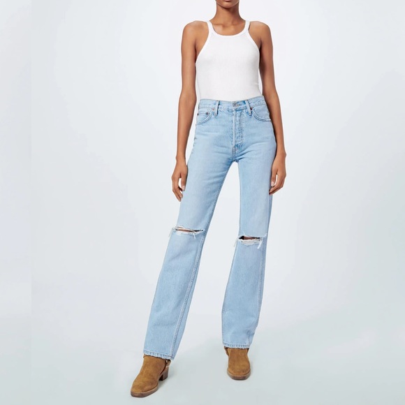 Re/Done 90s High Rise Loose Jeans Bleach Destroy Light Wash Denim Size 30 NWT - Picture 2 of 13